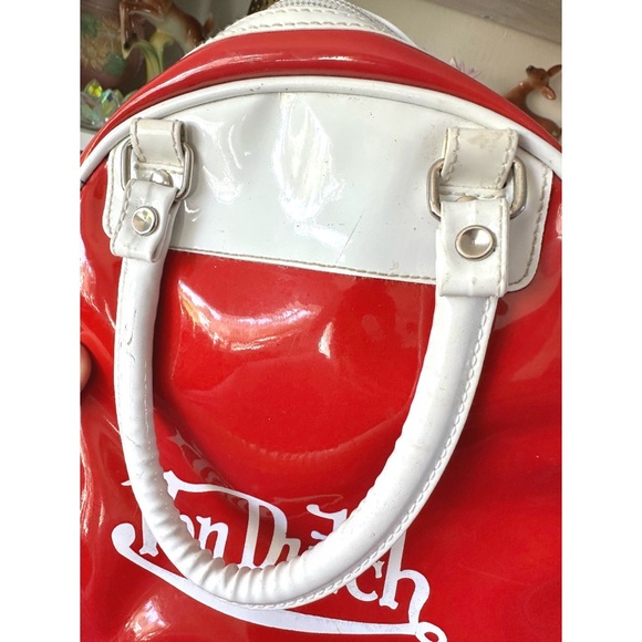 Von Dutch Vintage Y2K Red Patent Bowling Bag Purse White Trim - Picture 7 of 12